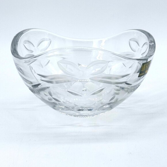 Vintage Mikasa Etched Clear Crystal Bowl 6" Slovenia Floral Design Decorative - Picture 4 of 5